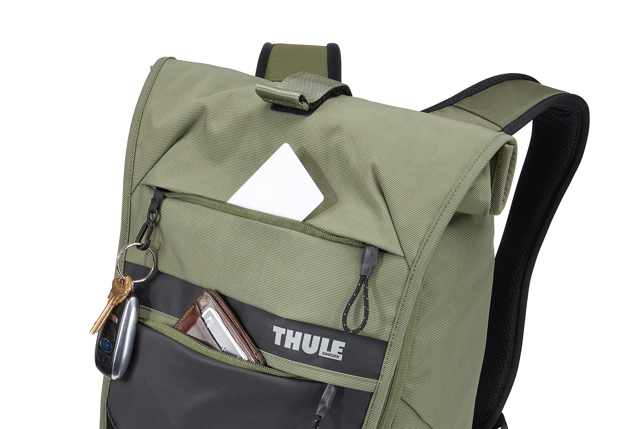 Thule Paramount Commuter Backpack 18L olive helmet attachment outside
