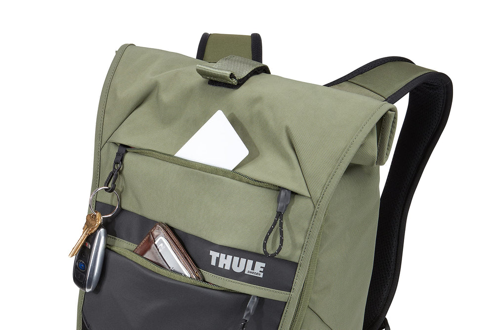 Thule Paramount Commuter Backpack 18L olive helmet attachment outside