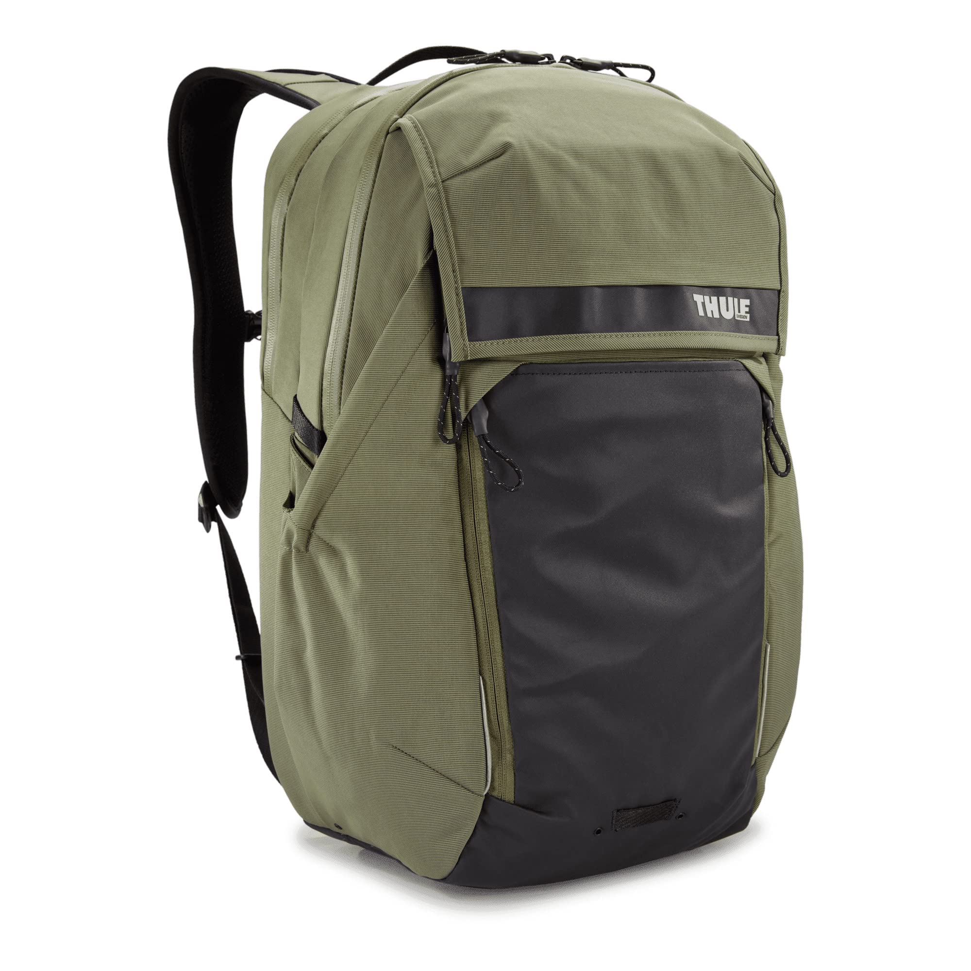 Thule Paramount Commuter Backpack Olivine showing 27L capacity for daily commuting