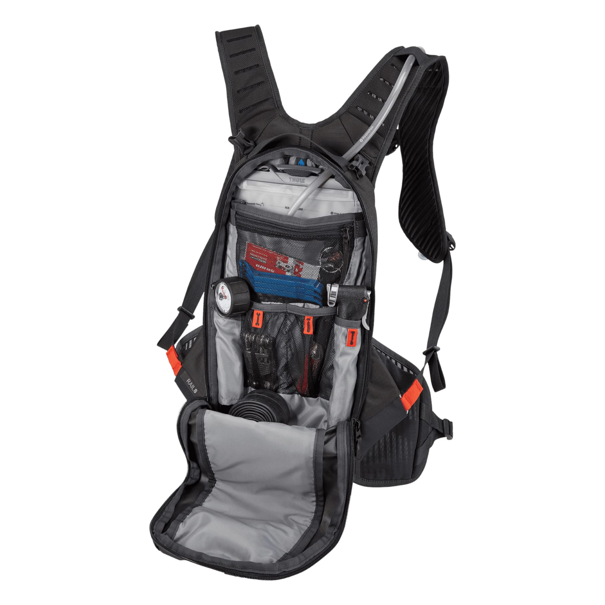 Thule Rail hydration pack shown from side highlighting low center of gravity