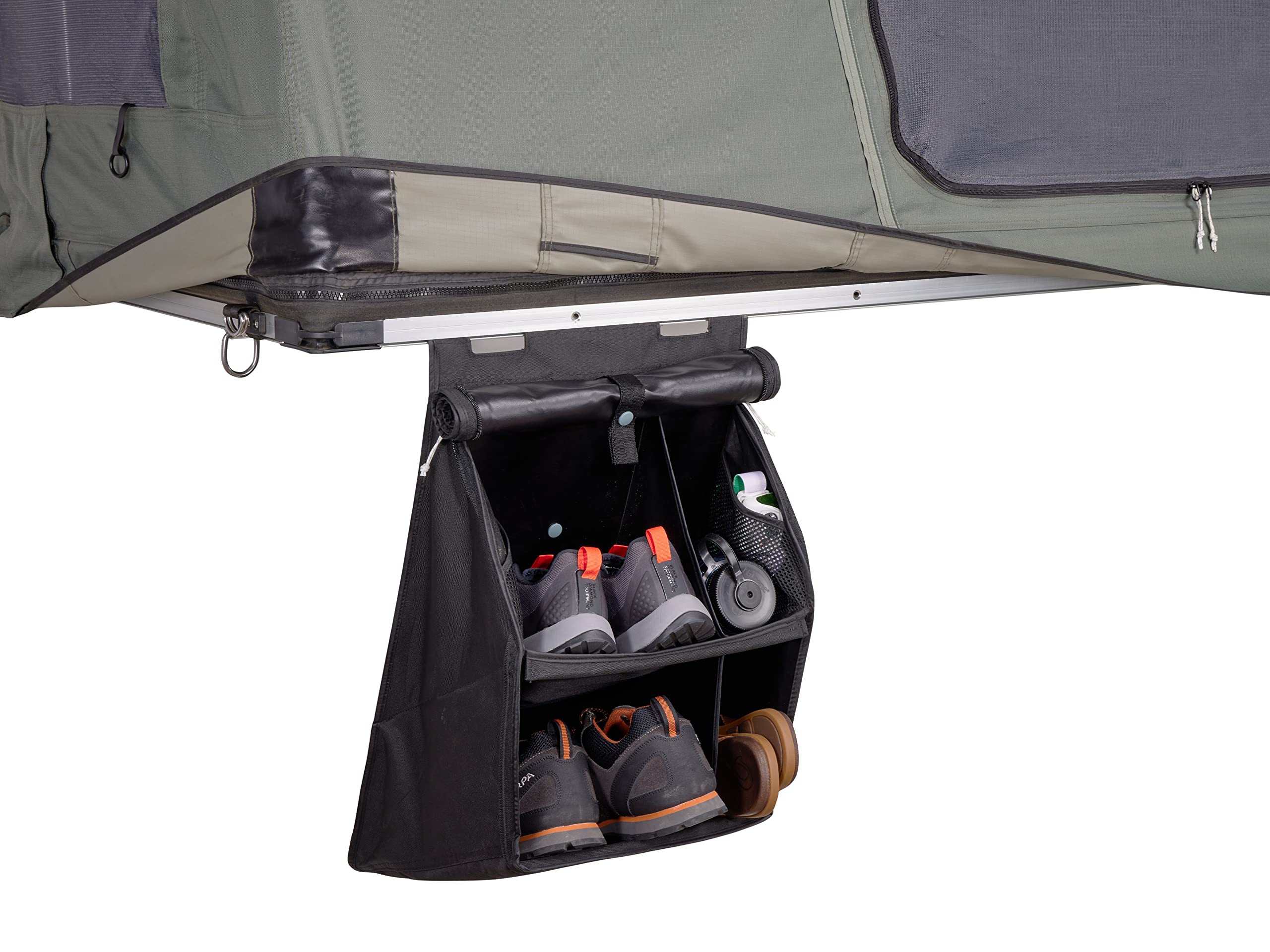 Thule Rooftop Tent Organizer easy access ensures quick footwear retrieval