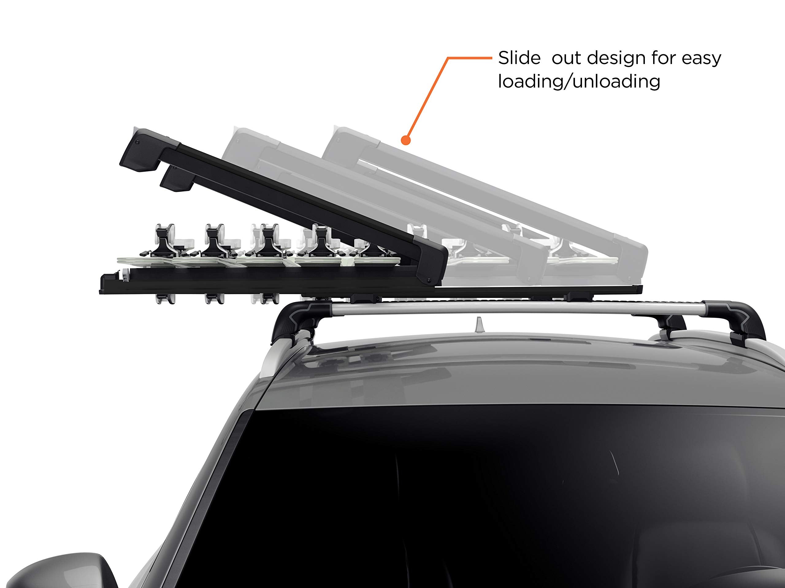 Thule SnowPack Extender carries four snowboards with stable mounting