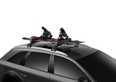 The rack securely holds four skis on top for secure transport.