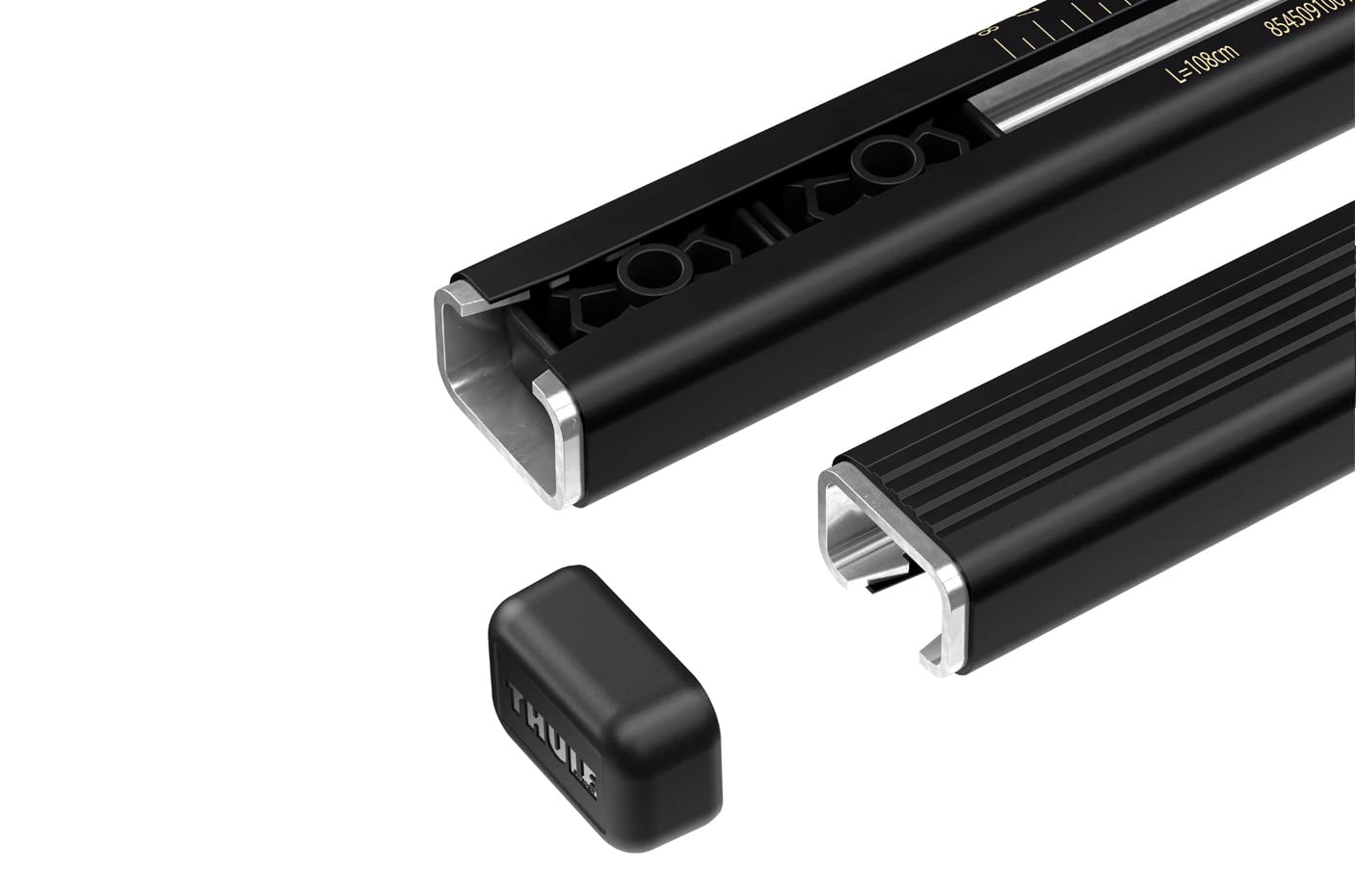 Thule SquareBar 108 43-inch installation scale illustrating quick setup
