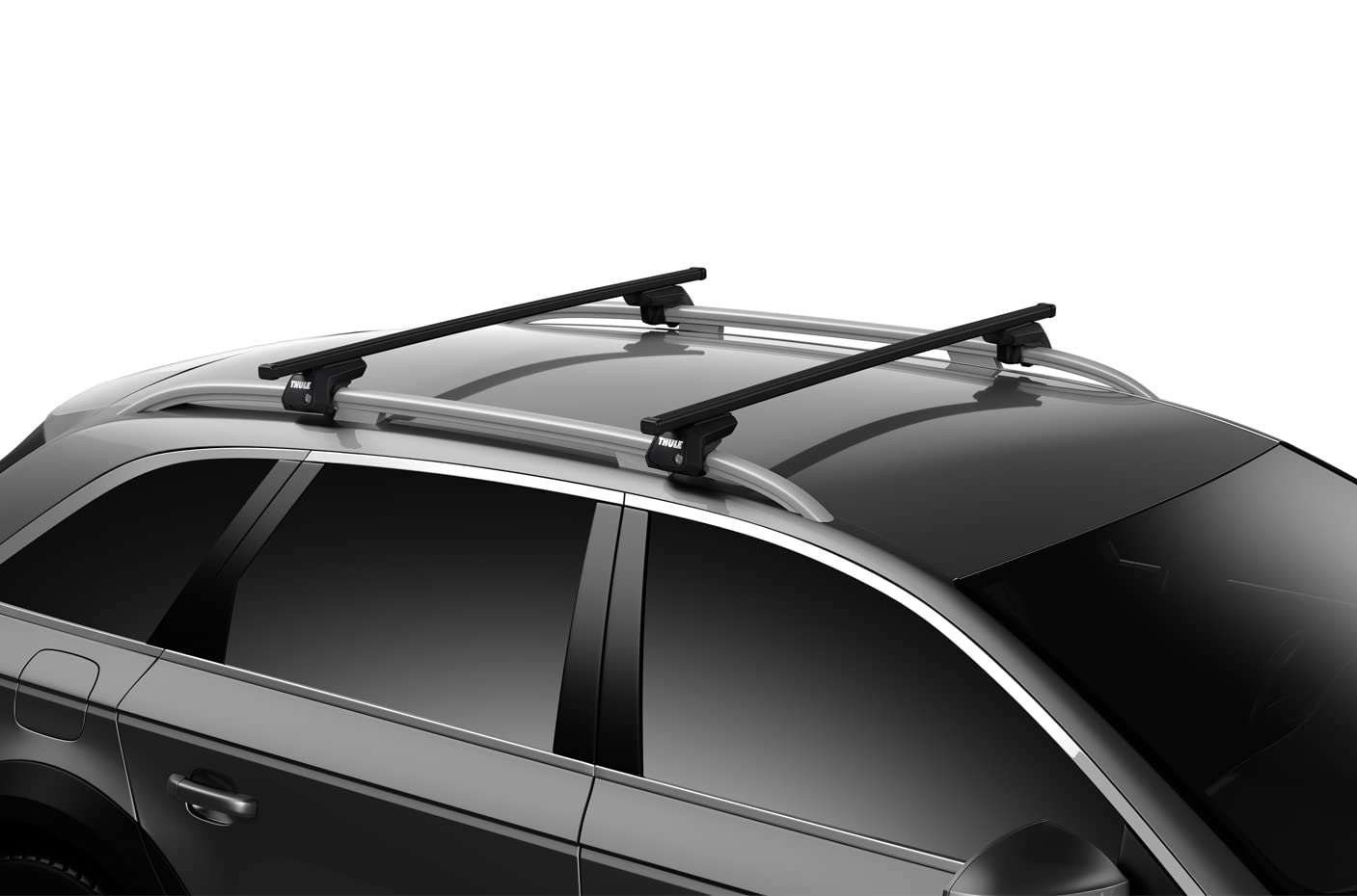 Thule SquareBar 118-47in black packaging illustrates a two-pack for upgrade kits