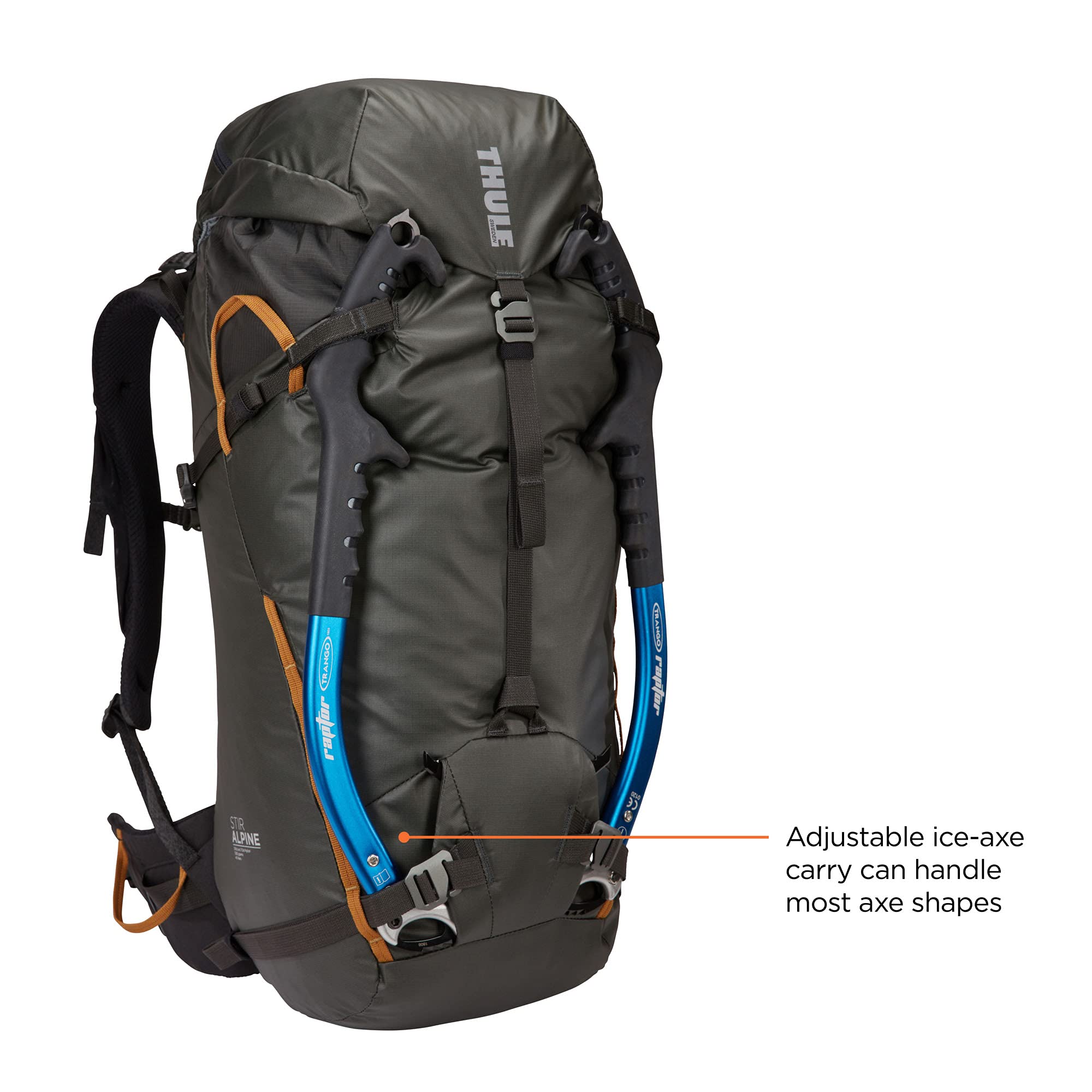Thule Stir Alpine 40L underlid compression strap for extra gear.