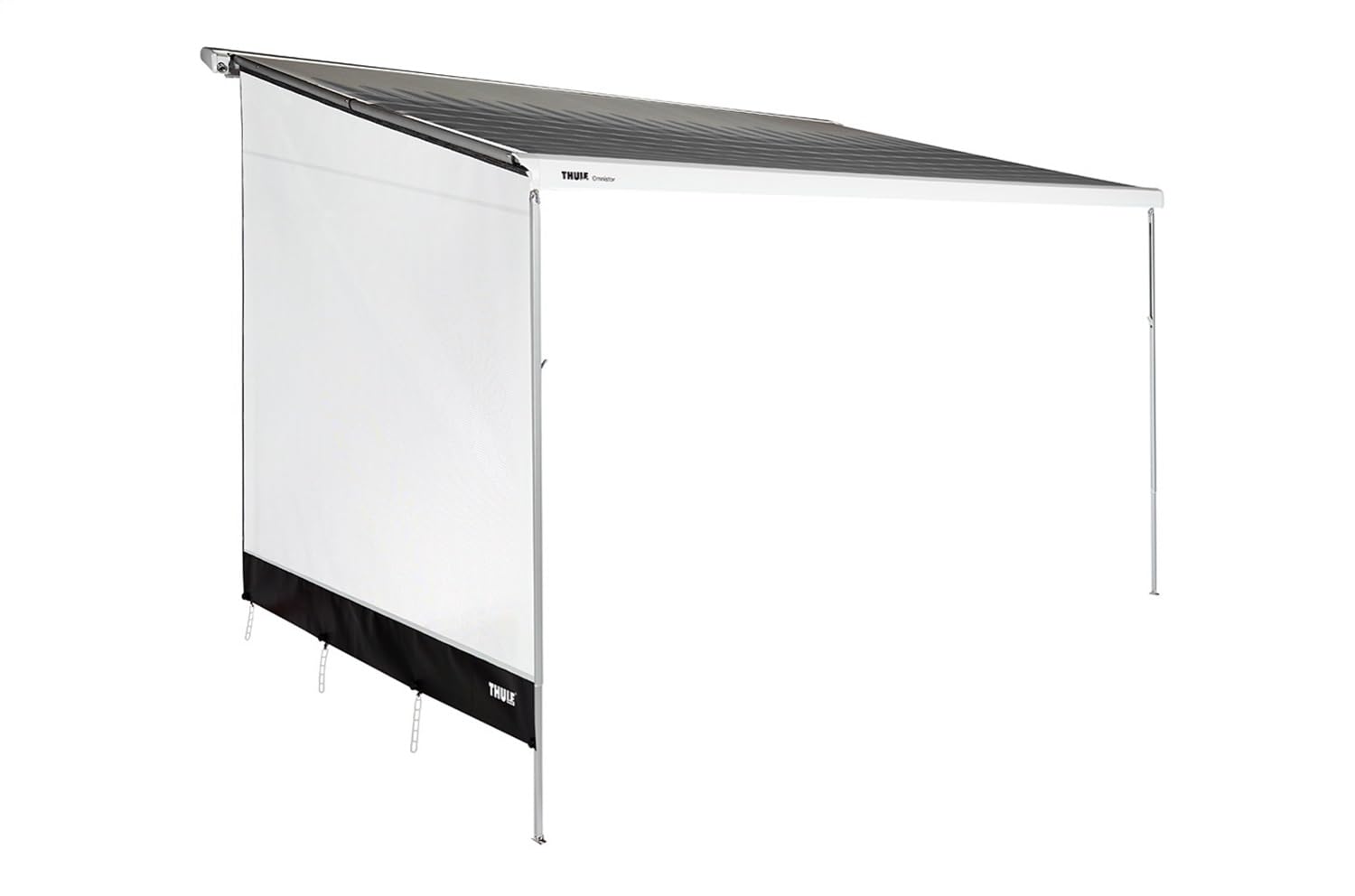 Thule Sun Blocker G2 side panel in silver finish provides shade and airflow.