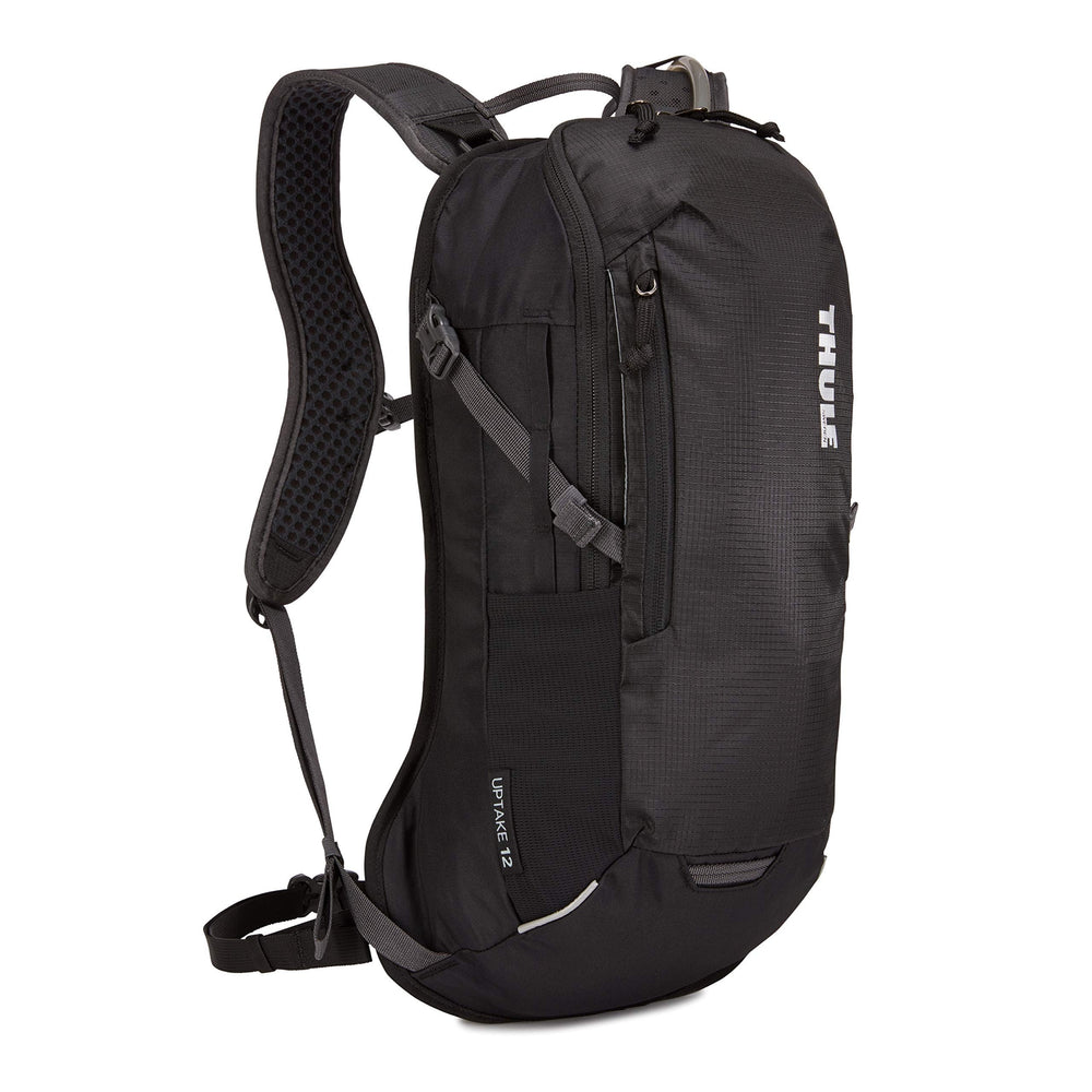 Thule Uptake hydration pack in black, front view for biking and hiking.