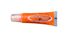 Thump Gel Orange Crush Fish Attractant on bait with orange gel and Black/Gold flash