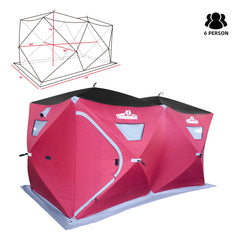 Front exterior of ThunderBay insulated ice shelter on ice