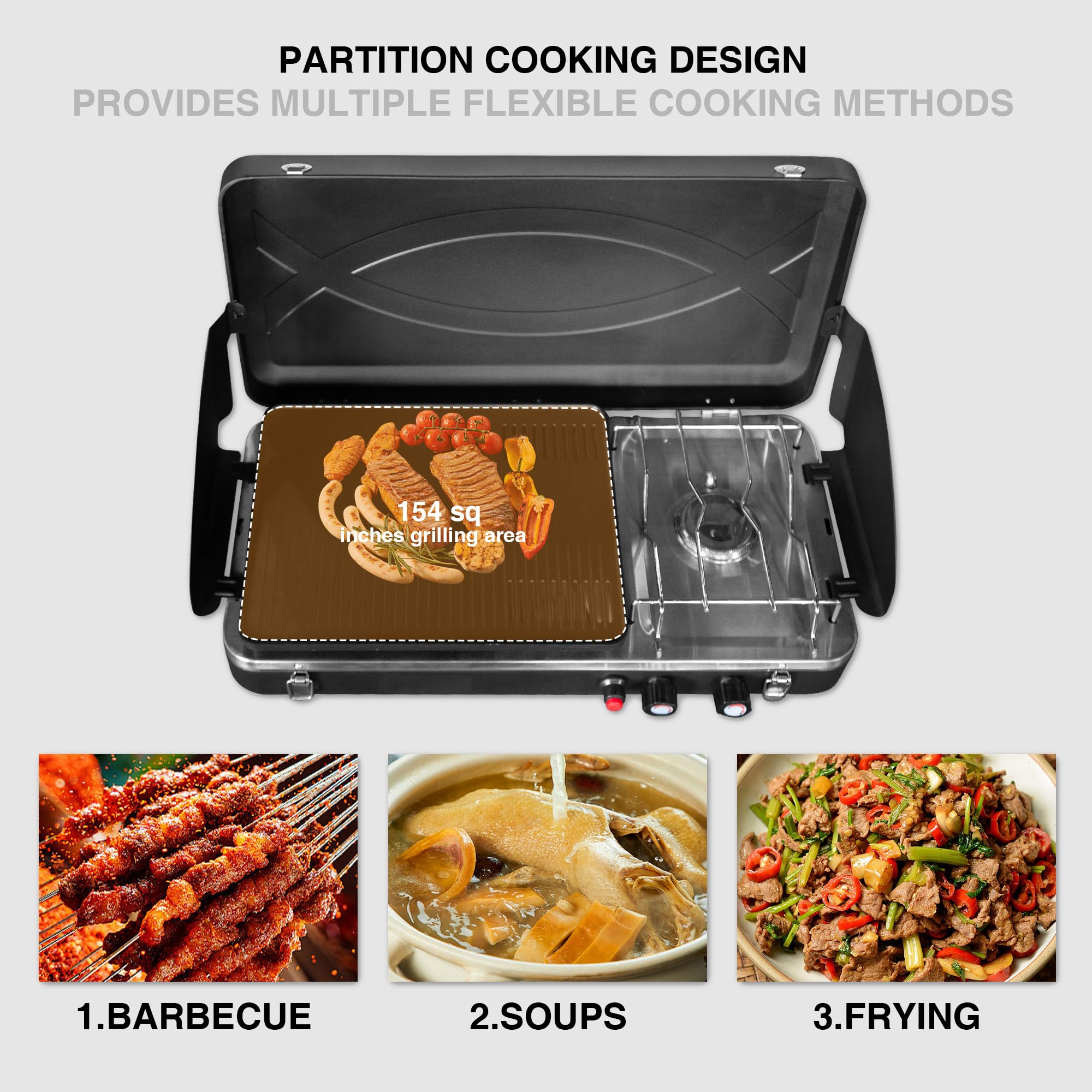 THUNDERBAY propane stove ready for versatile camping meals and picnics.