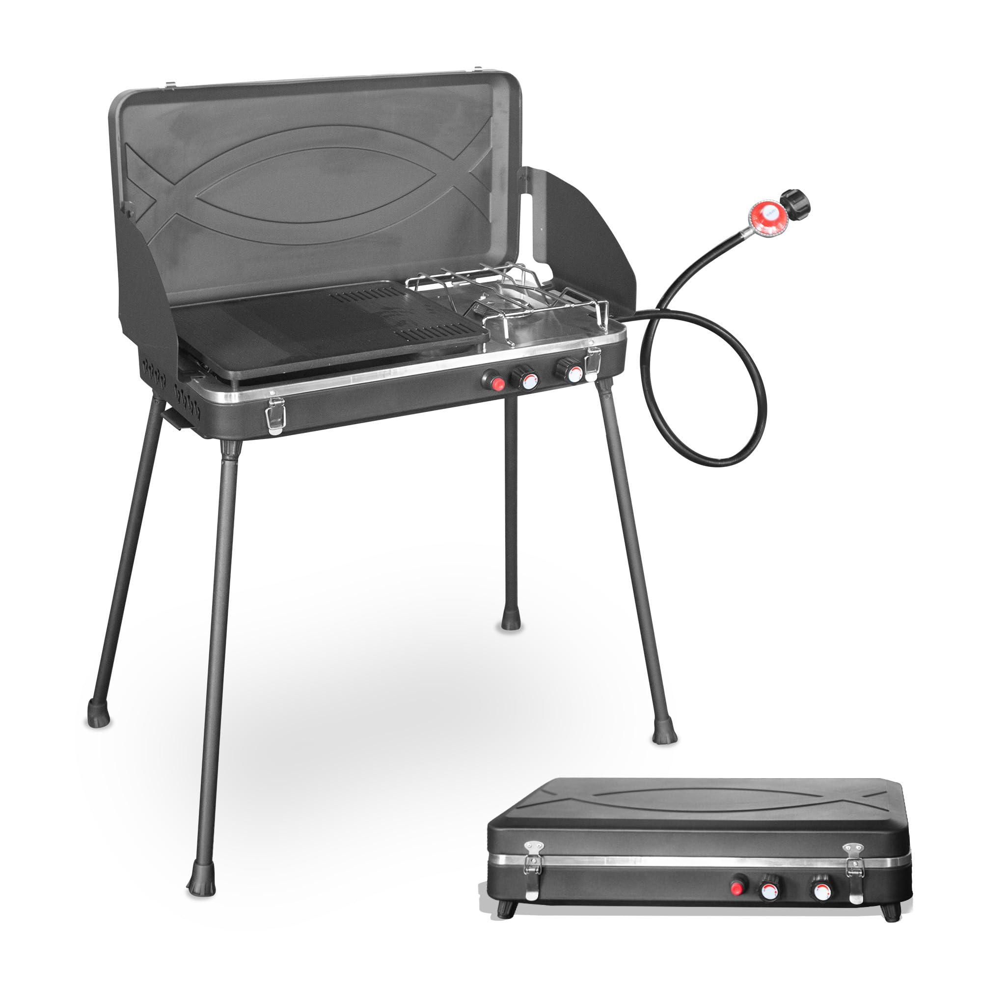 THUNDERBAY two-burner stove compact design for easy packing and transport.