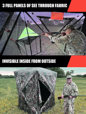 THUNDERBAY Two-Tall see-through hunting blind interior view highlights 2-3 hunter capacity