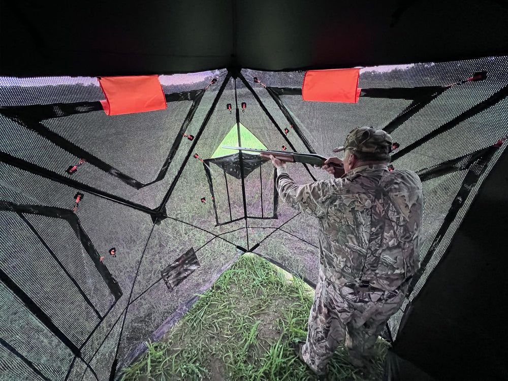 THUNDERBAY Two-Tall see-through hunting blind setup open shows quick pop-up design