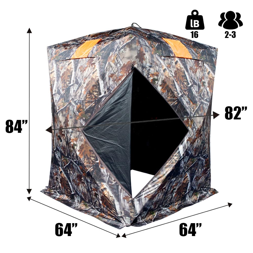 THUNDERBAY Two-Tall see-through hunting blind side view shows hub-to-hub span