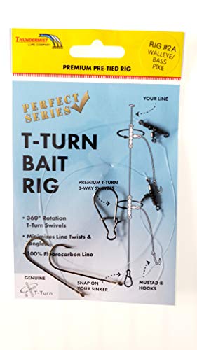 Close-up of Mustad hooks and swivels on Thundermist T-Turn Bait Rig
