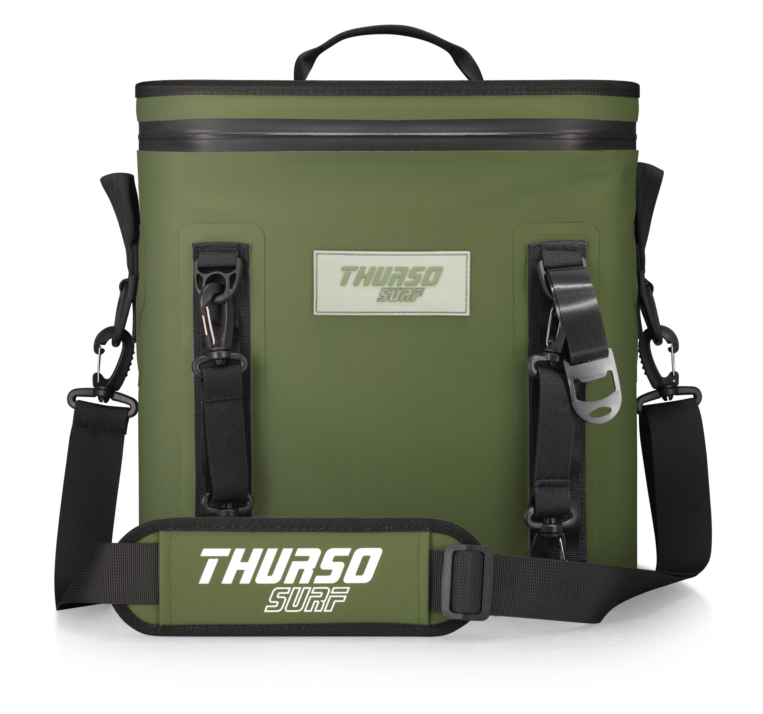 THURSO SURF soft cooler side view shows 24-can capacity for beach trips
