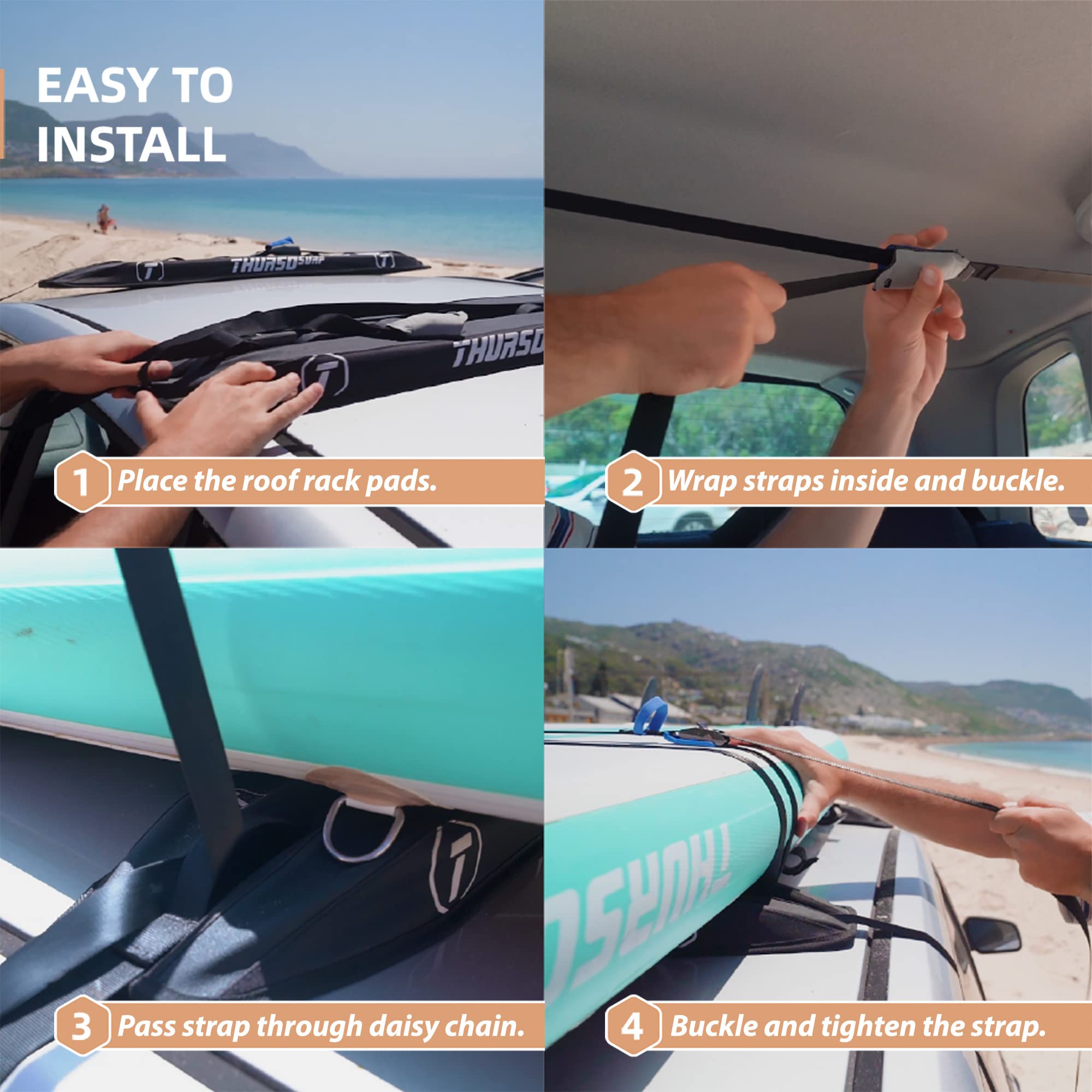 THURSO SURF roof rack with foam padding keeps gear secure.