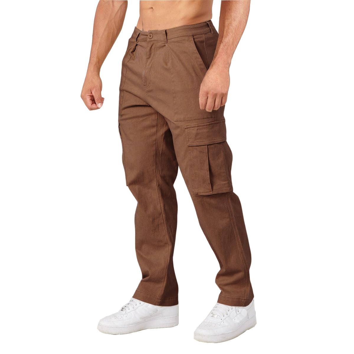 THWEI cargo pants elastic waist close-up showing stretch comfort.