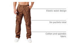 THWEI cargo pants fabric texture emphasizing cotton-spandex breathable daily wear.