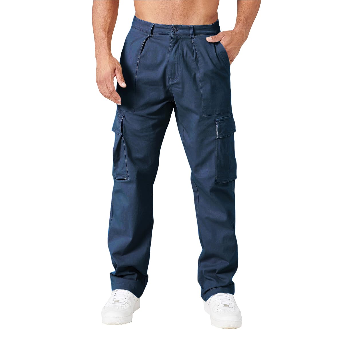 THWEI cargo pants close-up shows elastic waist for comfortable all-day wear.