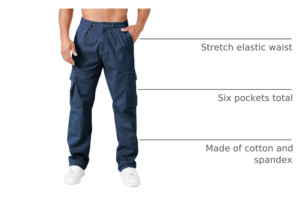 THWEI cargo pants navy zipper and button closure offers secure, reliable adjustability.