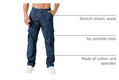 THWEI cargo pants navy zipper and button closure offers secure, reliable adjustability.