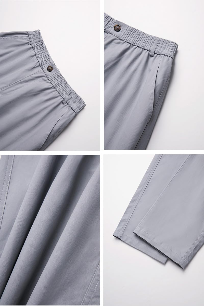 THWEI cargo pants folded view emphasizes lightweight breathable cotton blend.