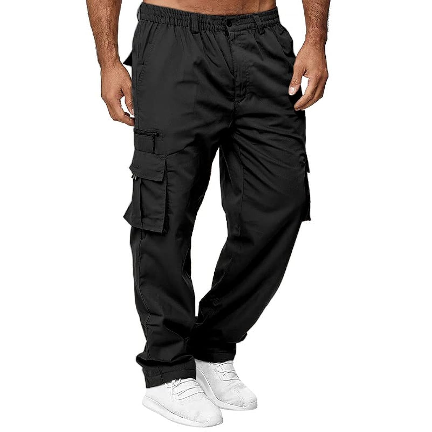 THWEI mens cargo pants front view highlights six-pocket storage for everyday essentials.