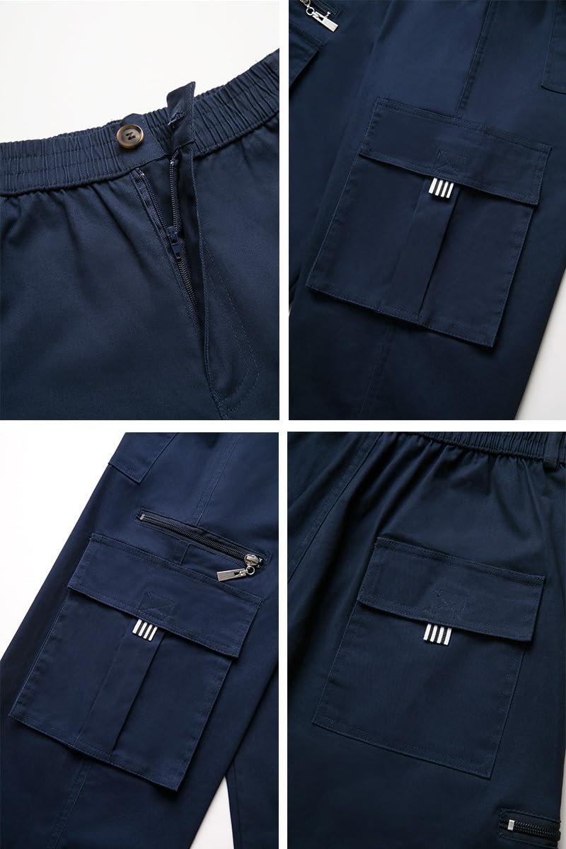 THWEI navy cargo pants navy color display with practical pocket layout