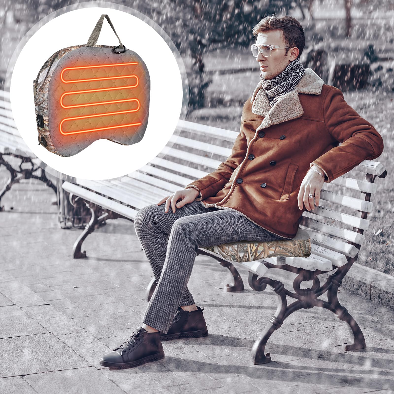 Thyle portable carry handle on a compact seat with side pocket for storage.