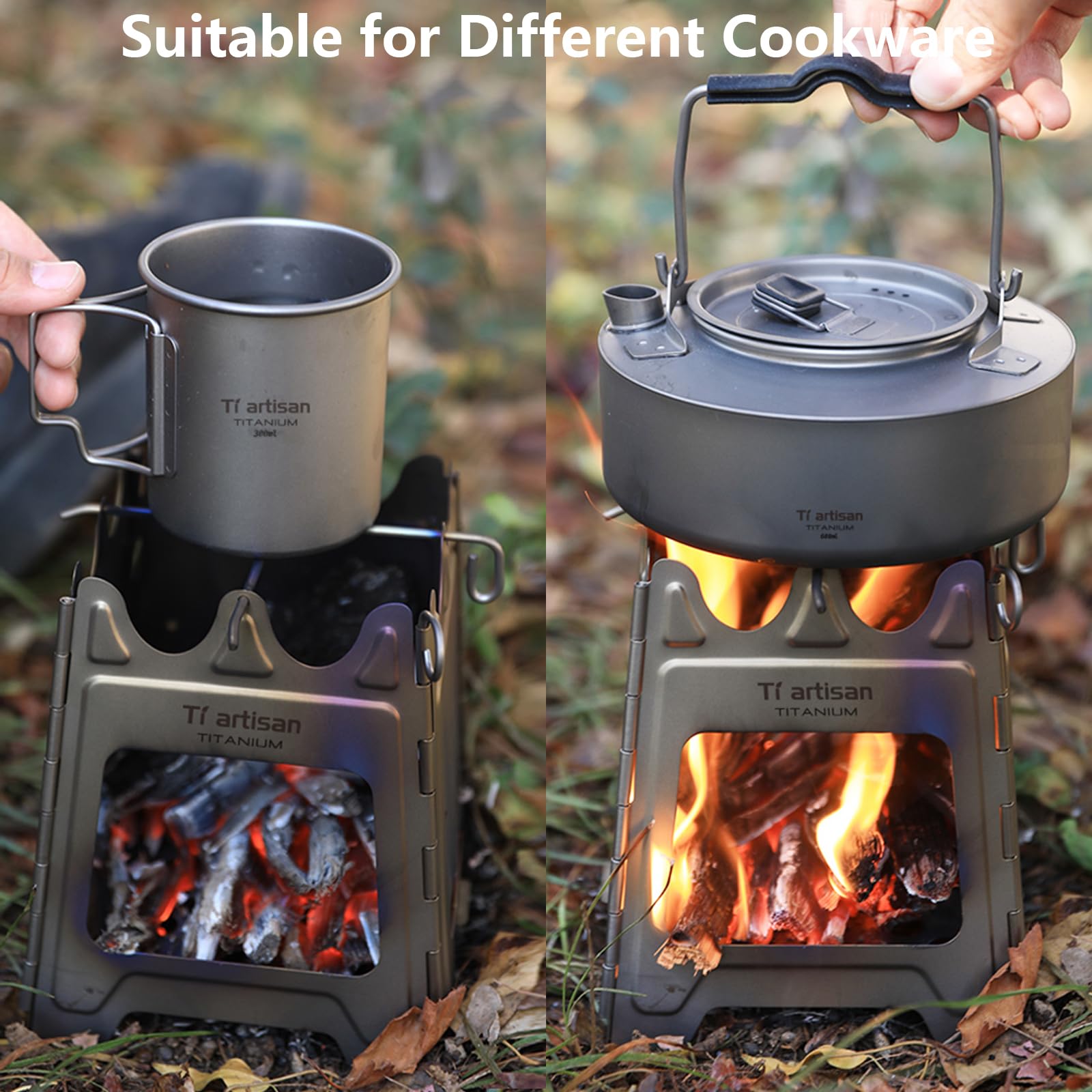 Ti artisan titanium wood burning stove durable titanium body for rugged trips.
