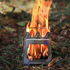 Ti artisan titanium wood burning stove open-setup supports stable cooking for pots.