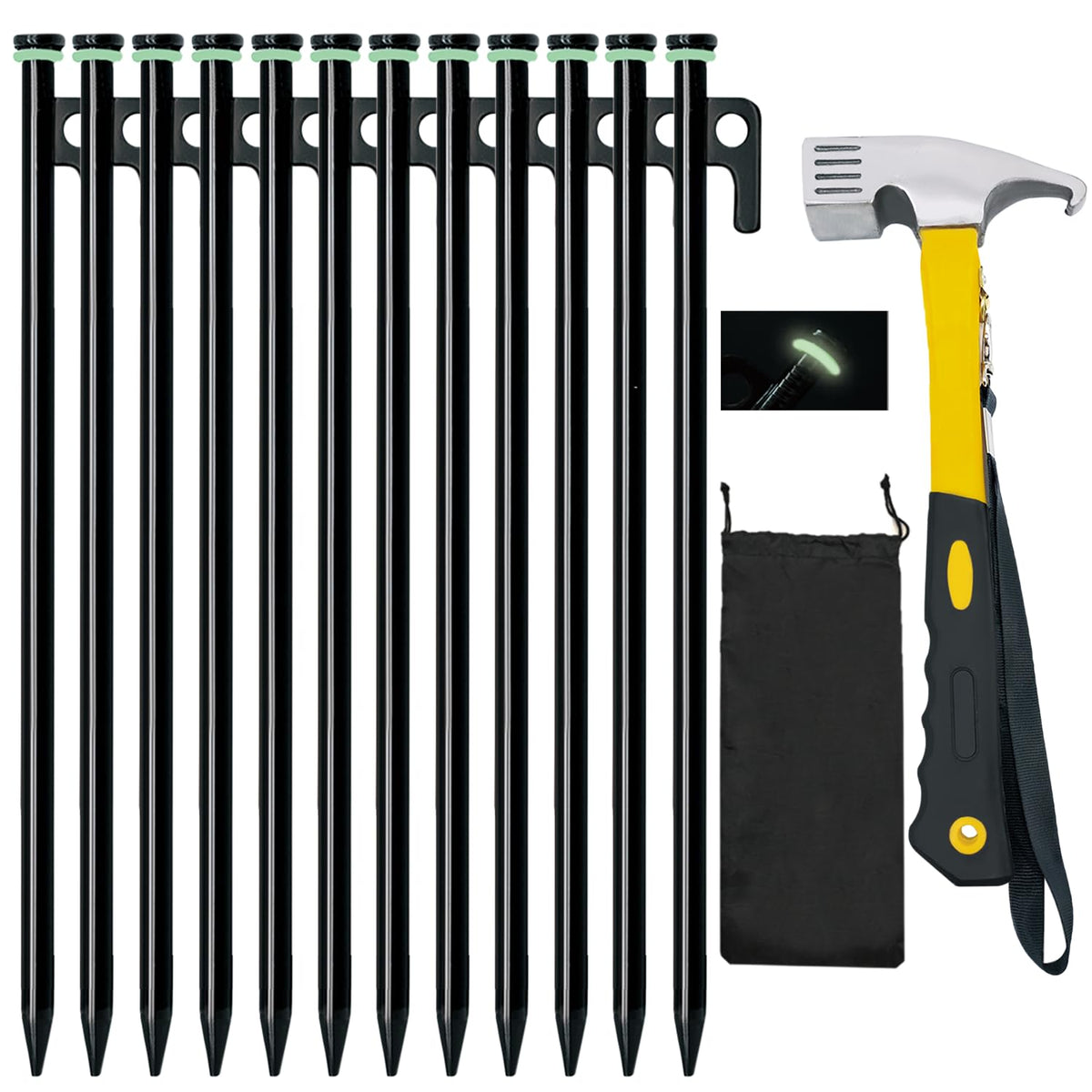 Tialero 12-pack tent stakes 16in bundle ready for quick, secure setup on varied ground.