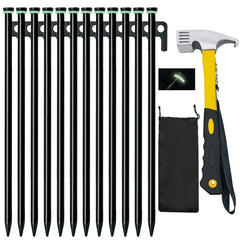 Tialero 12-pack tent stakes 16in bundle ready for quick, secure setup on varied ground.