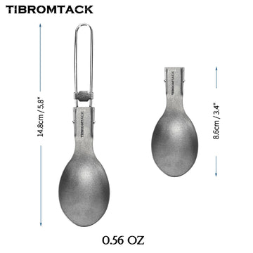 TIBROMTACK titanium folding spoon folded for compact backpack packing.