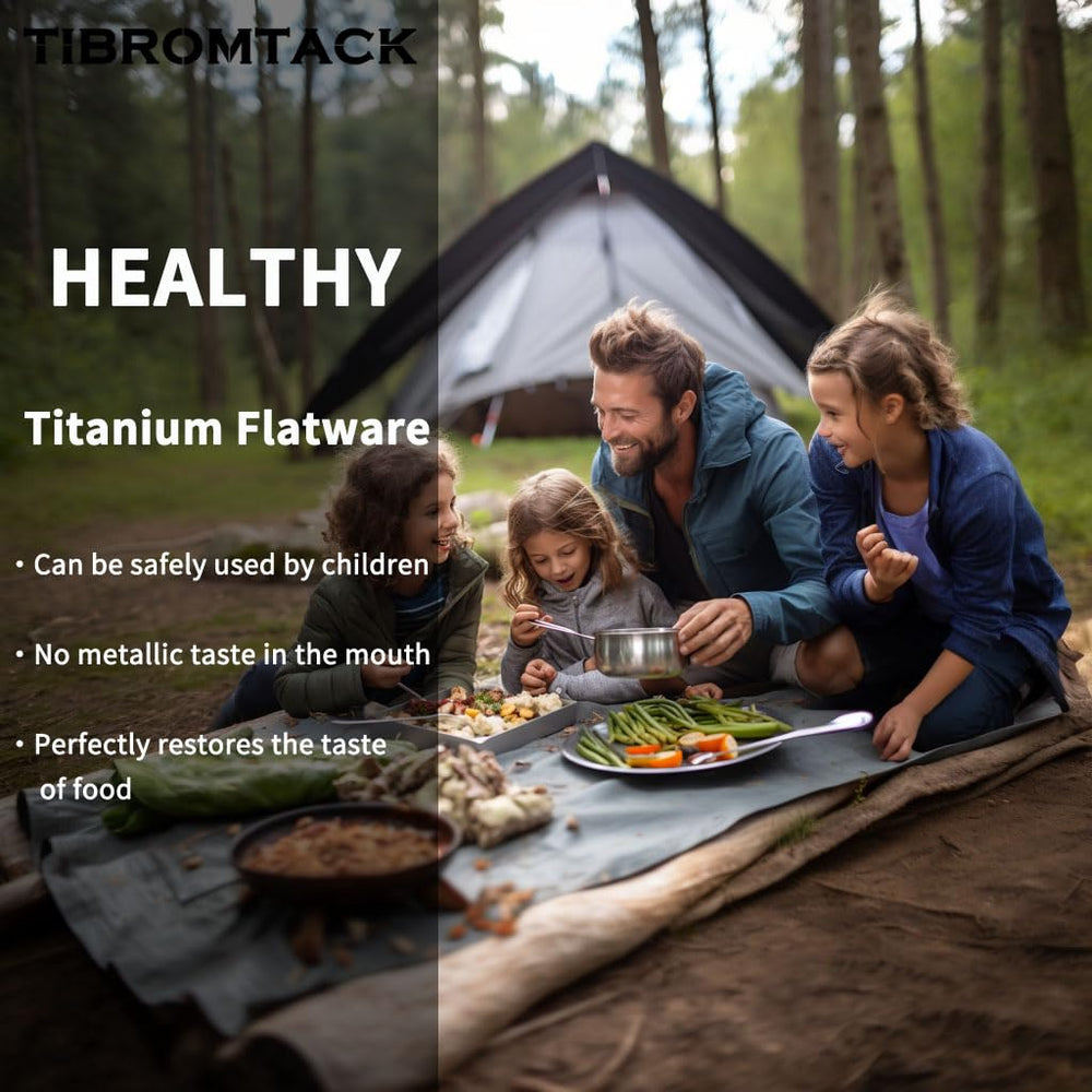 TIBROMTACK titanium spoon hanging from backpack for easy access during hikes.