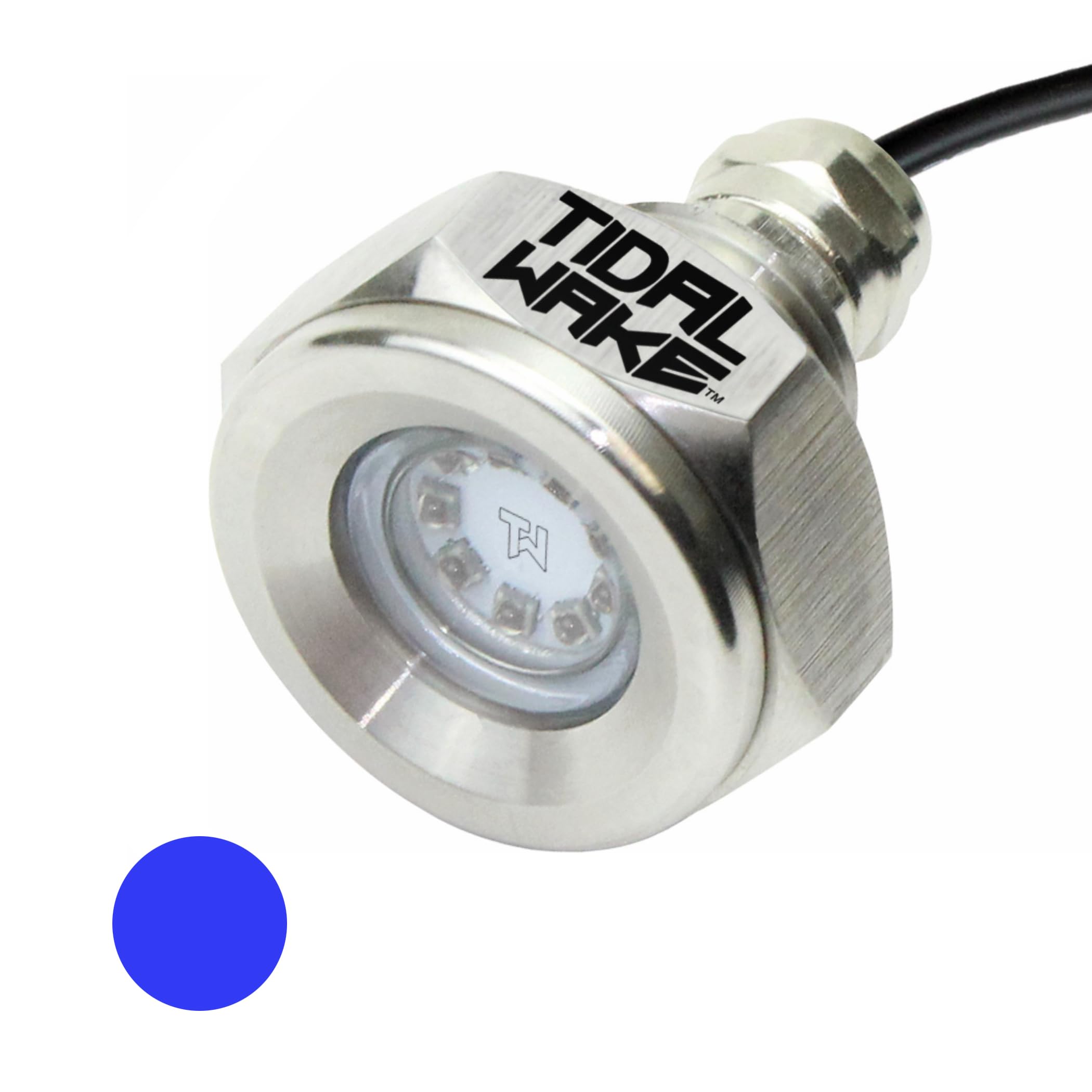 Tidal Wake IP68 underwater drain plug blue glow installed on boat