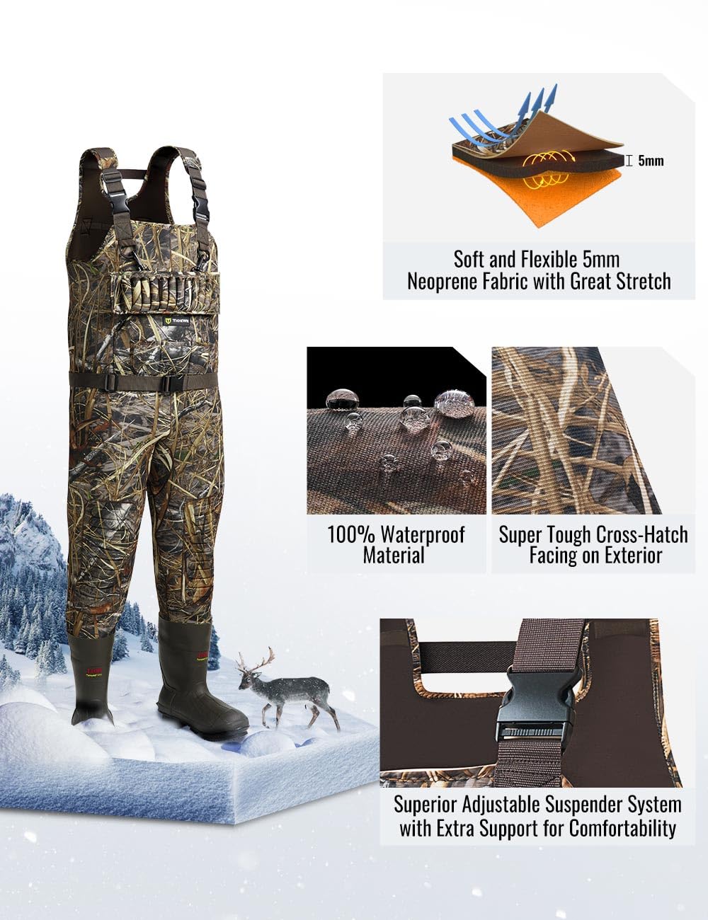TIDEWE 5mm neoprene insulation keeps feet warm during hunts