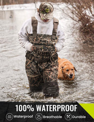 TIDEWE armor-weld-seams waterproof wader seals against leaks during wetland hunts.