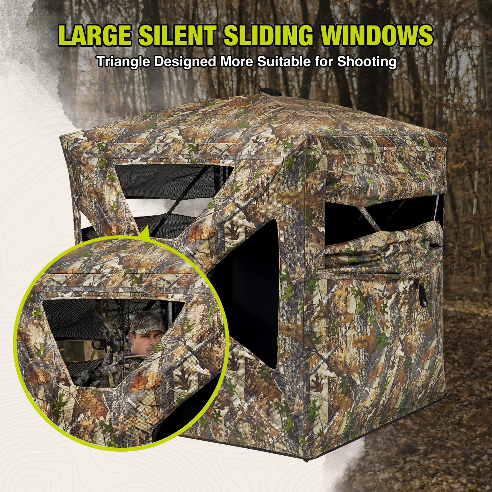 TIDEWE 360° view windows provide all-angle visibility for spotting game