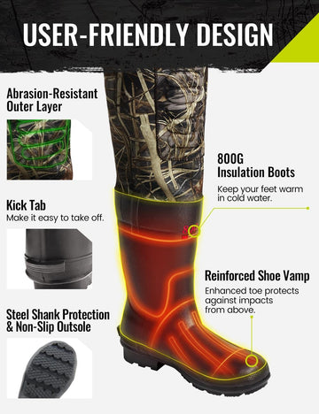 TIDEWE boot vamp reinforcement enhances puncture protection during muddy shorelines.