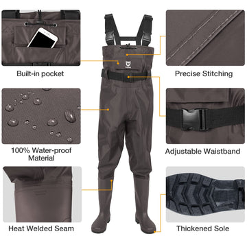 TIDEWE bootfoot chest wader flip-out chest pocket and top drawcord for gear access