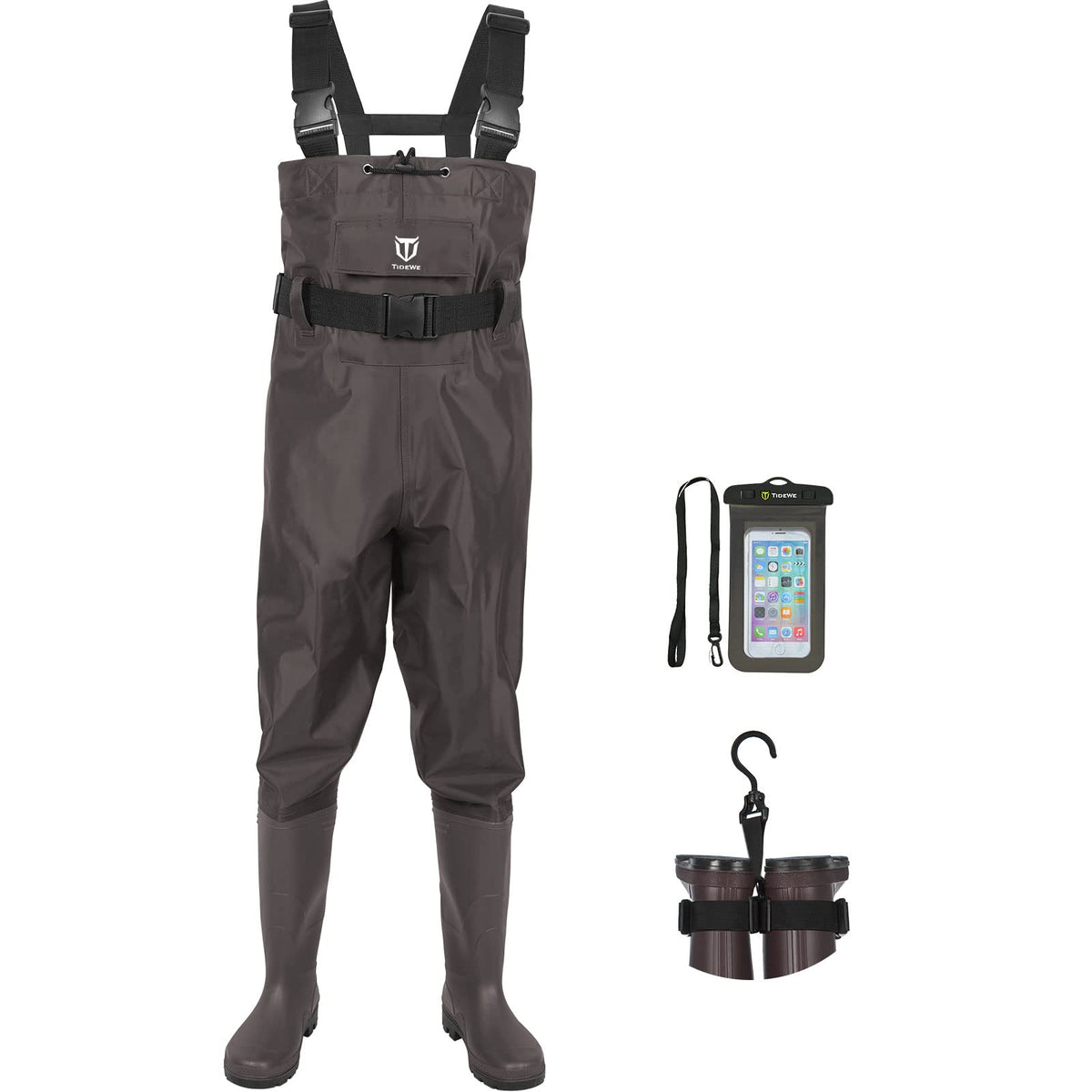 TIDEWE bootfoot chest wader front view for fishing adventures.