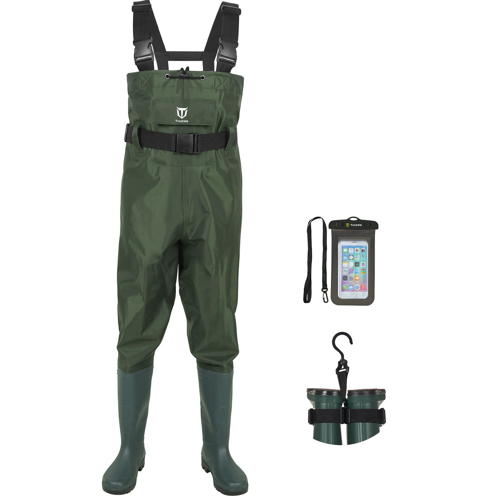 TIDEWE bootfoot chest wader front view shows lightweight design for all-day water use