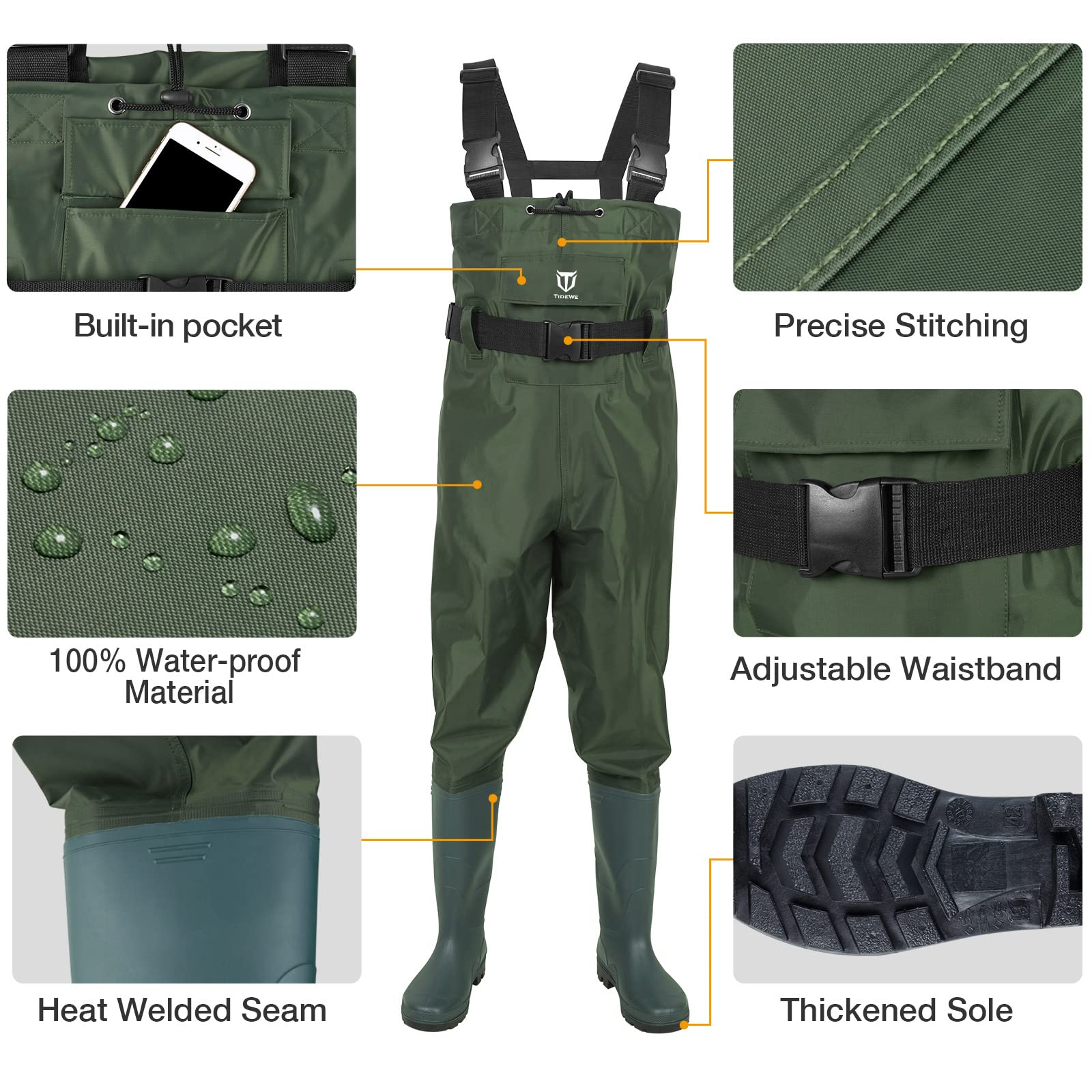 TIDEWE bootfoot chest wader waterproof sealed seams safeguard gear during wading
