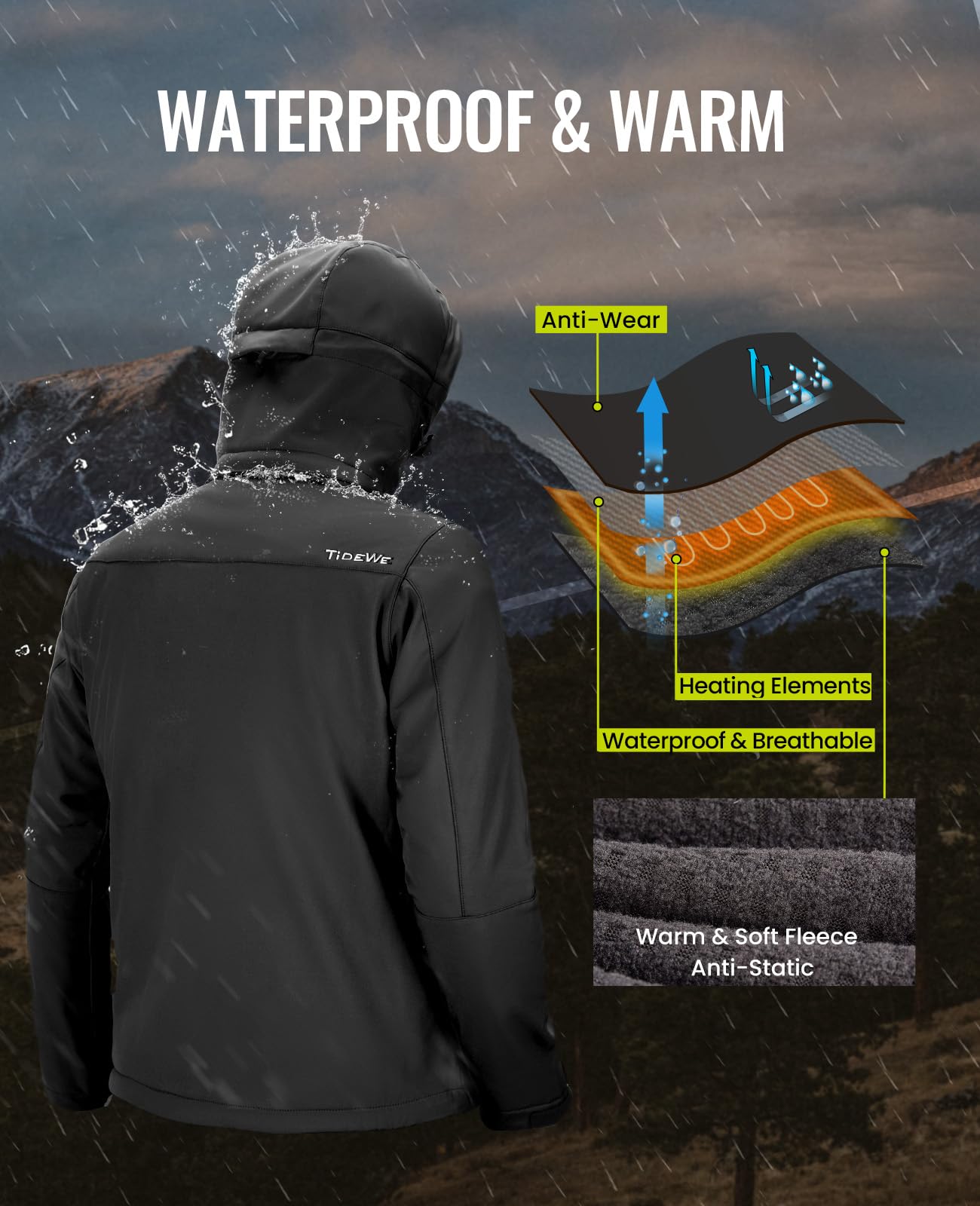 TIDEWE detachable hood and durable YKK zipper protect from wind.