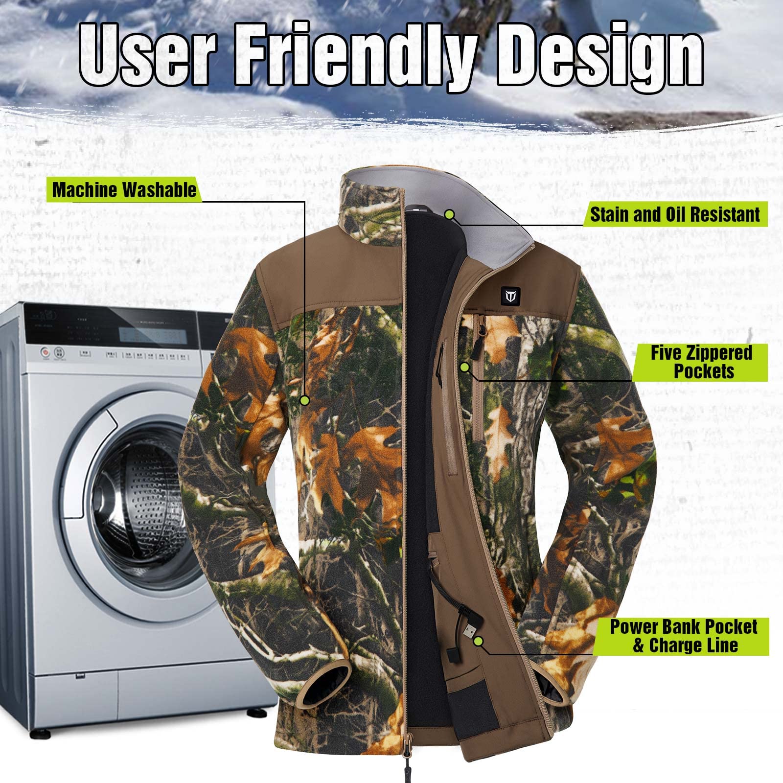 TIDEWE heated jacket fleece close-up highlights soft breathable fabric
