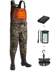 TIDEWE heated waders with battery pack for extended warmth in cold water.