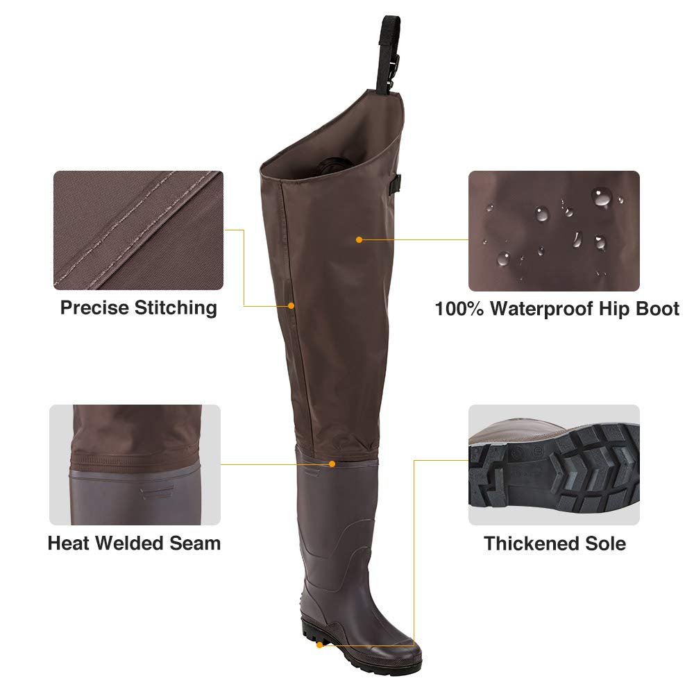 TIDEWE hip wader side silhouette demonstrates flexible movement on muddy banks.